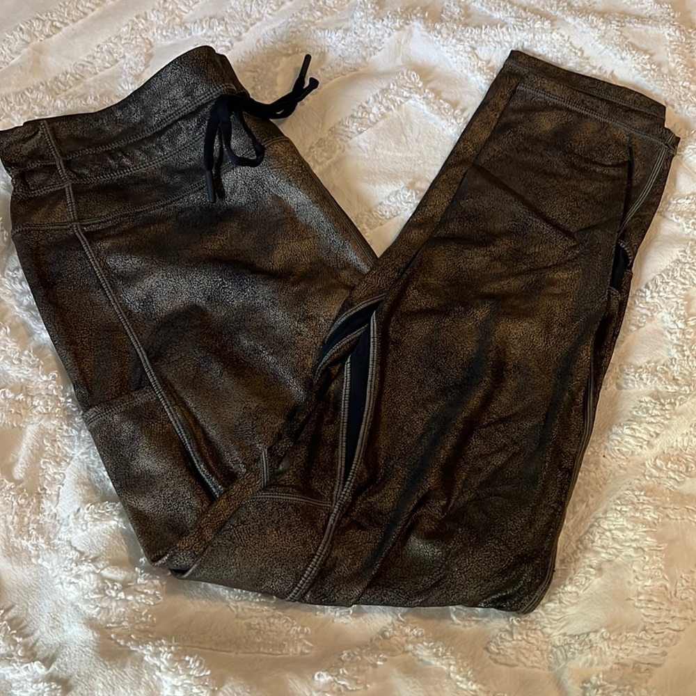 ZYIA ACTIVE Copper Distressed Side Pockets Luxe Drawstring Leggings Womens 14-16